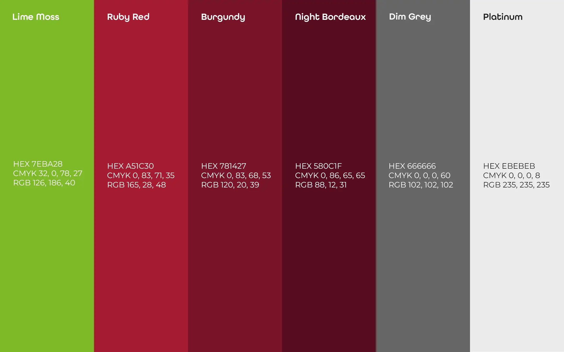 Übersicht der definierten Markenfarben des Zentrums für Familienmedizin mit Farbwerten in HEX, RGB und CMYK für das Corporate Design.