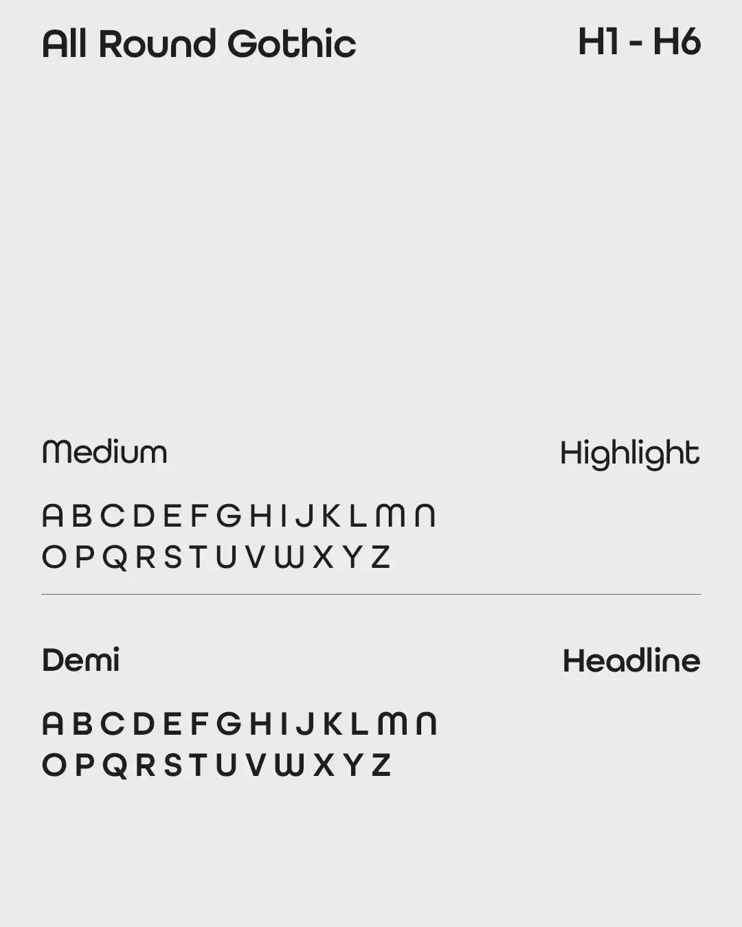 Typografie-Board mit der Schrift All Round Gothic für Headlines und Highlights im Corporate Design des Zentrums für Familienmedizin.